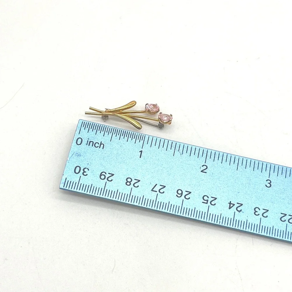 Krementz 14k Gold Overlay Pink Cubic Zirconia Flower‎ Floral Brooch Pin 4809PZ